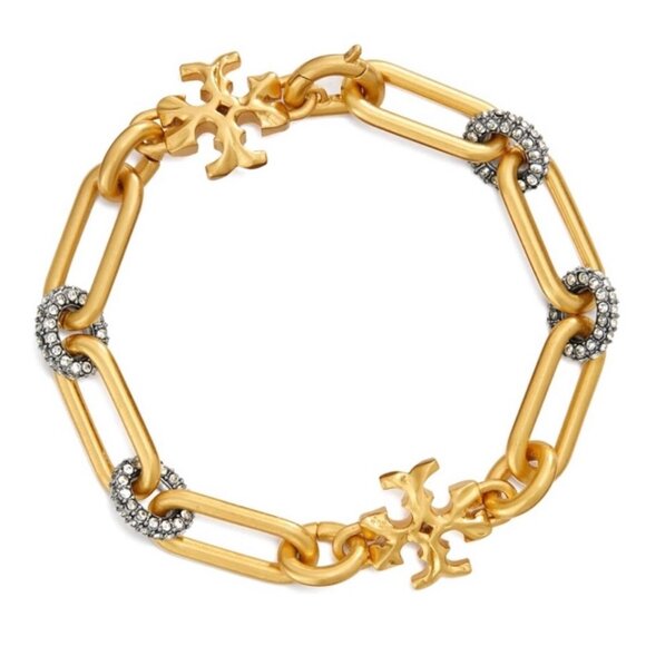 TORY BURCH ROXANNE GOLD CHAIN ​​LINK AND PAVÉ BRACELET - Picture 1 of 4
